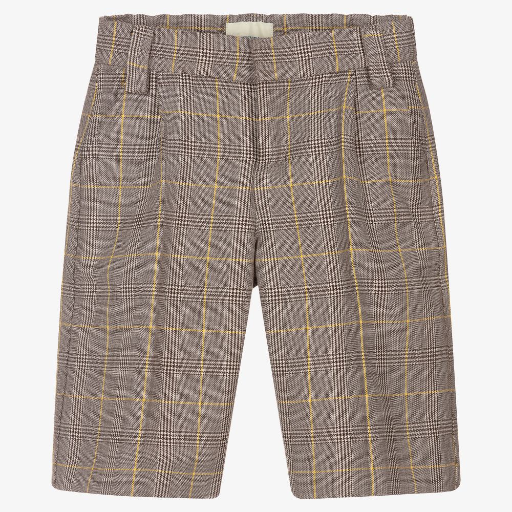 Grey Check Wool Blend Shorts