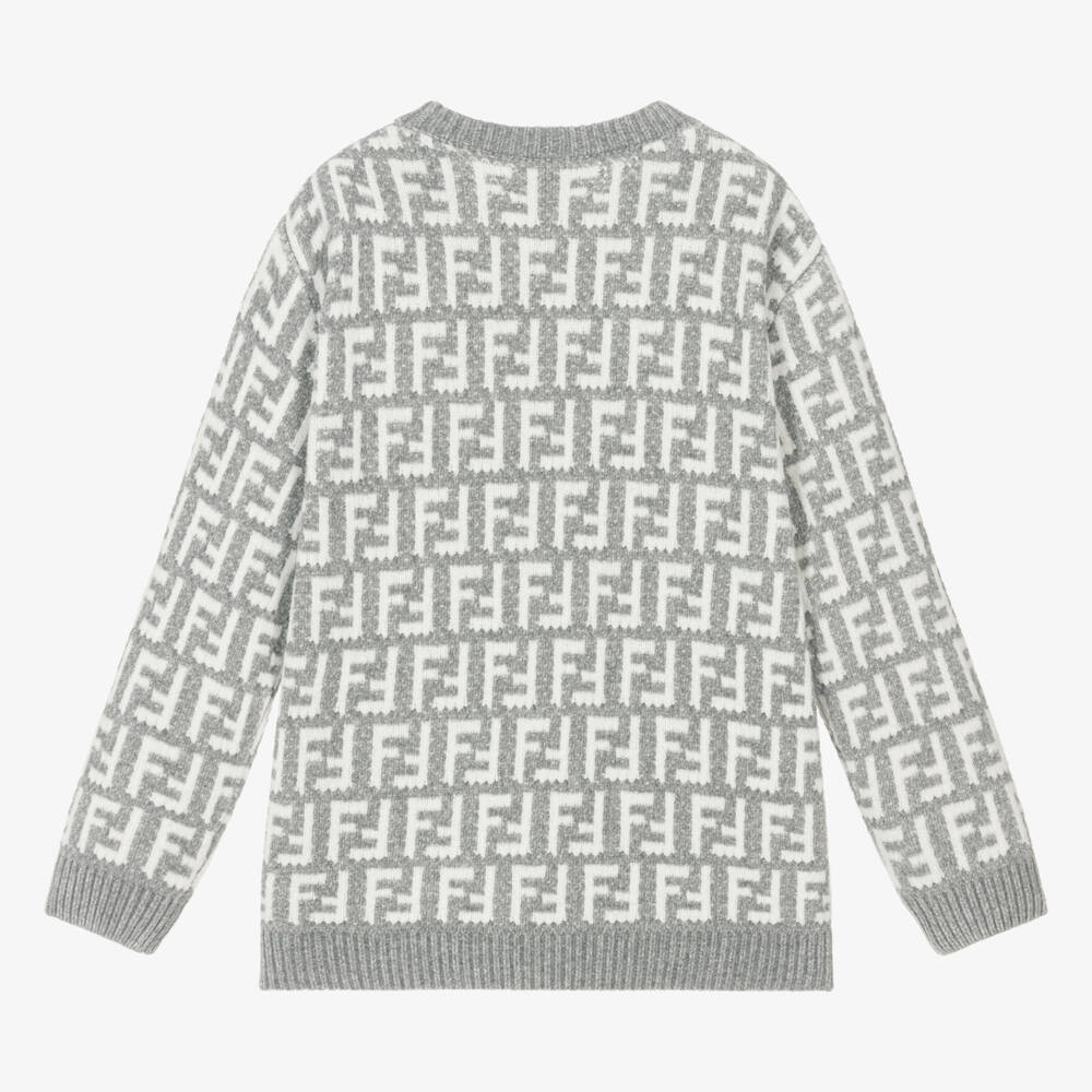 Fendi-كنزة محبوكة من الشنيل الرمادي | Childrensalon Outlet
