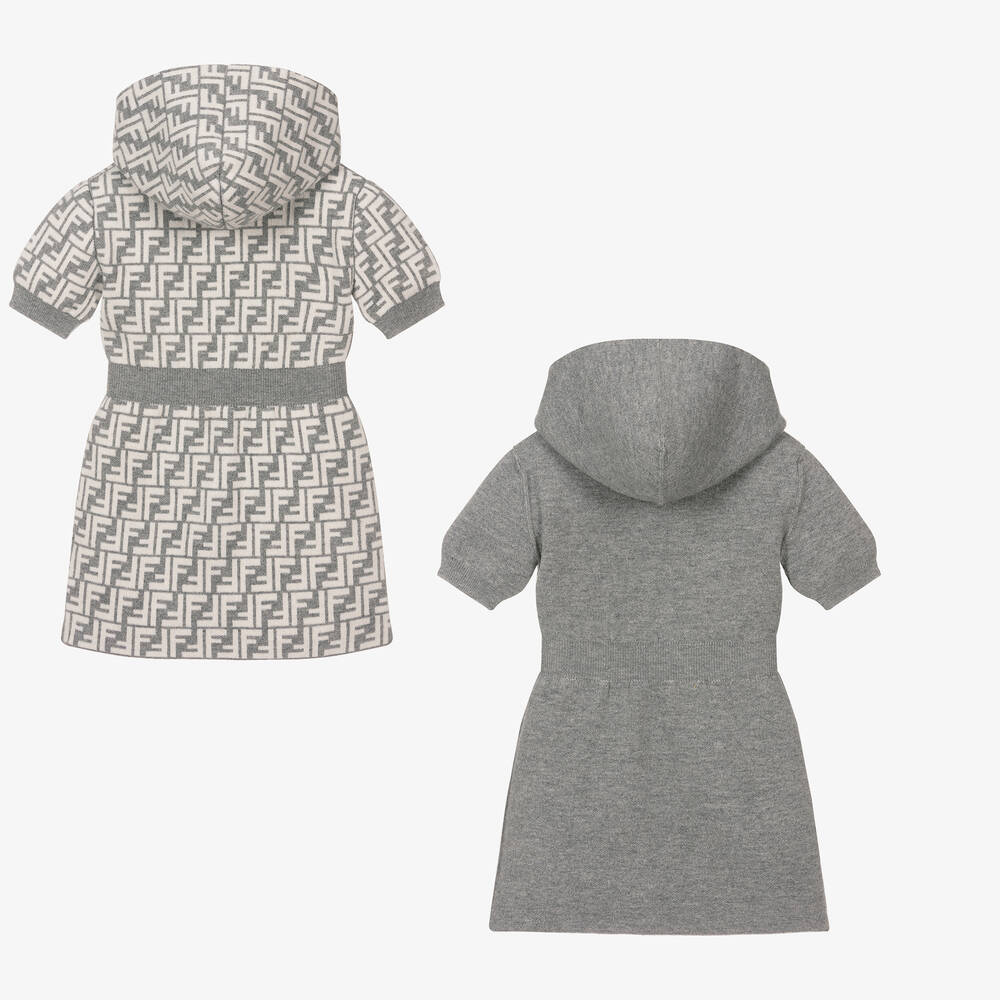 Fendi-Grey FF Wool & Cashmere Dress  | Childrensalon Outlet