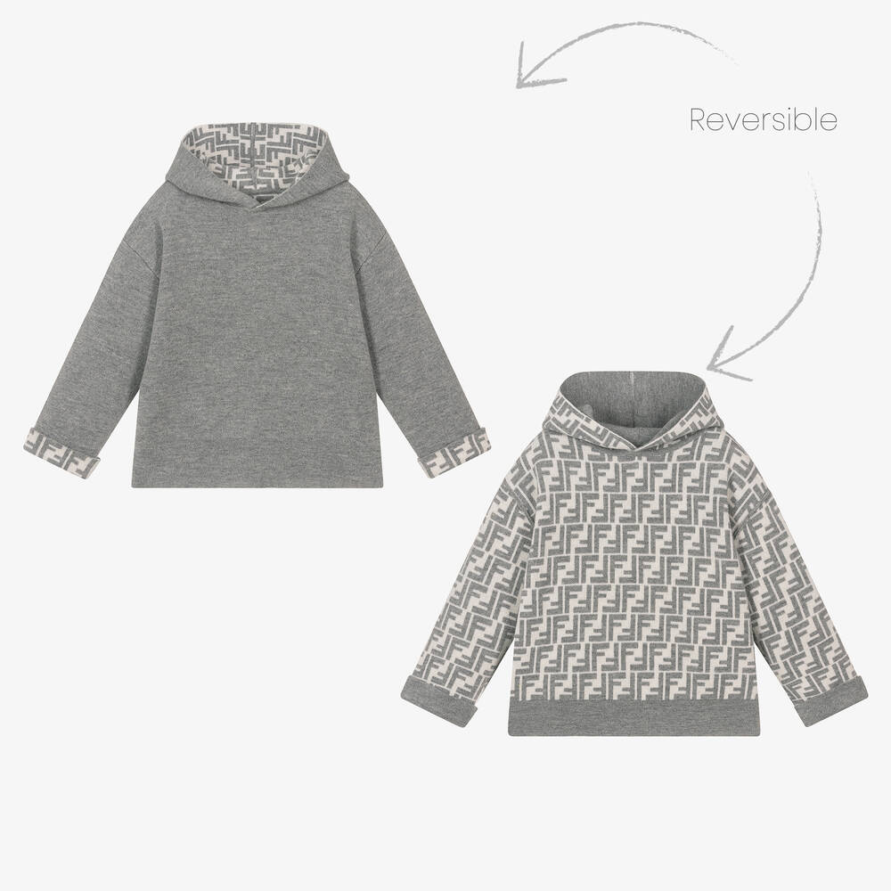 Fendi - Sweat à capuche gris en laine FF | Childrensalon