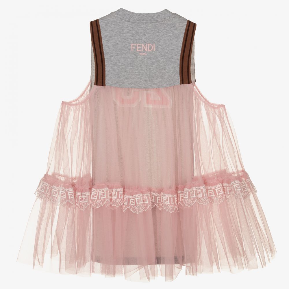Fendi-Grey Jersey & Pink Tulle Top | Childrensalon Outlet