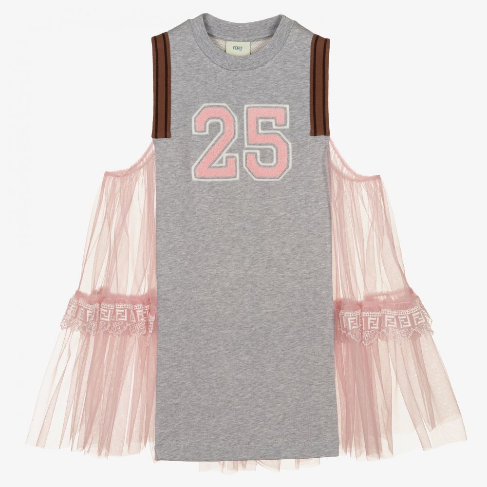 Fendi - Grey Jersey & Pink Tulle Top | Childrensalon