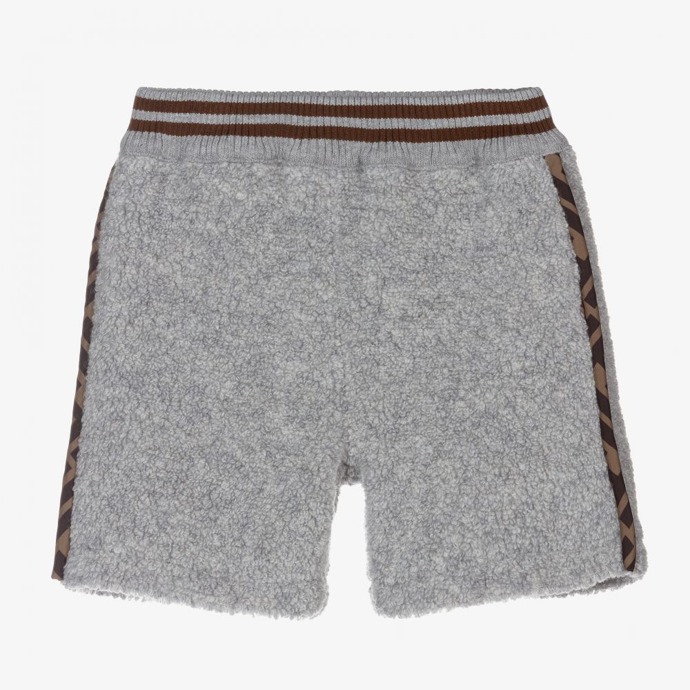Fendi - Grey Wool Bouclé Logo Shorts | Childrensalon