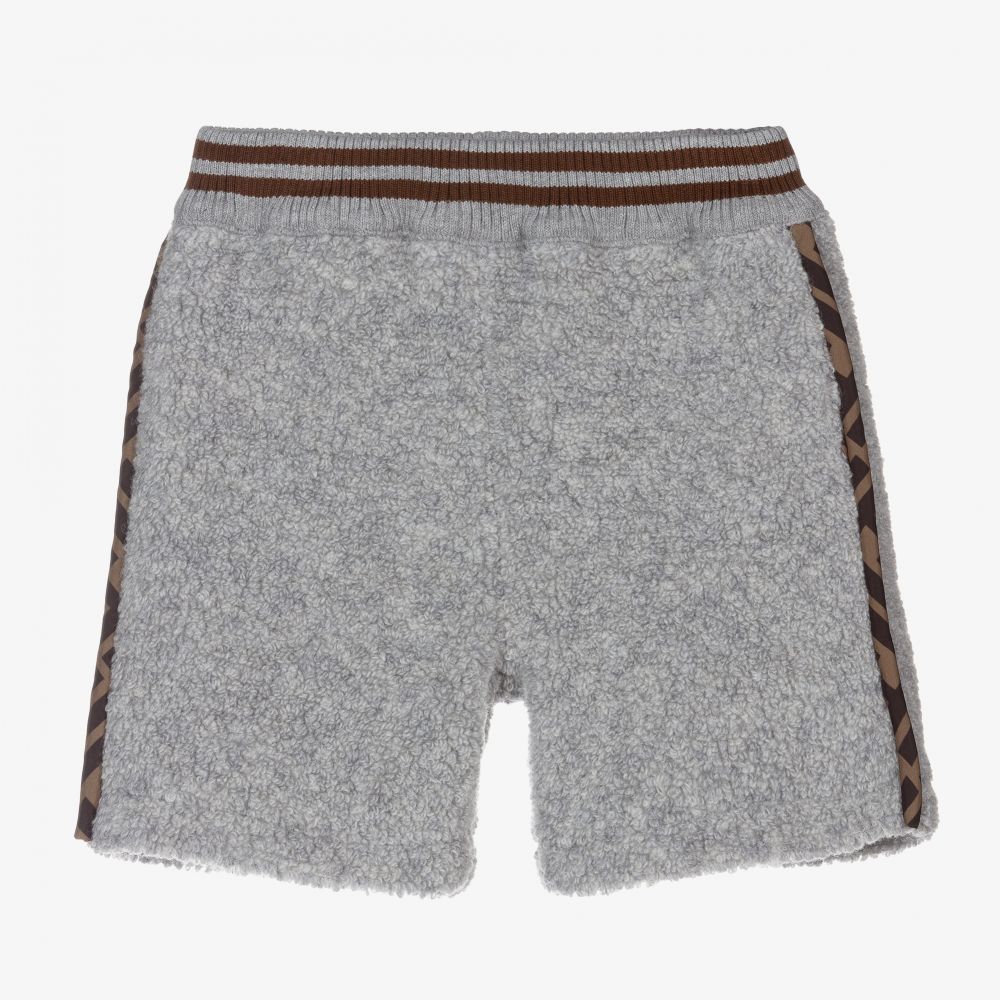 Grey Wool Boucle Logo Shorts
