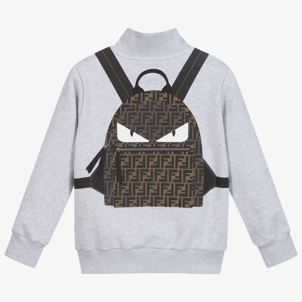 Fendi Grey Zip Up Backpack Logo Top