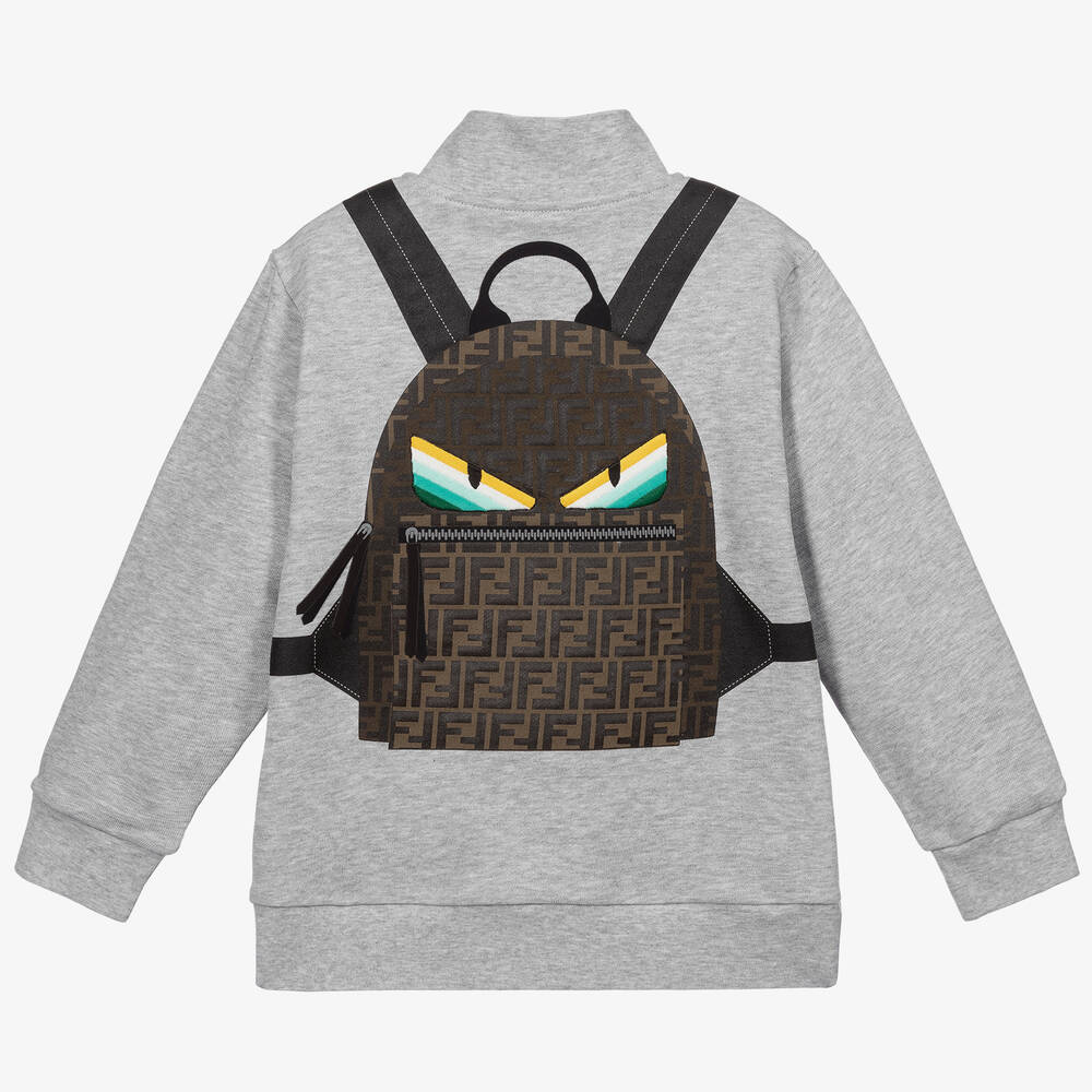 Fendi Grey Zip Up Backpack Logo Top Childrensalon Outlet