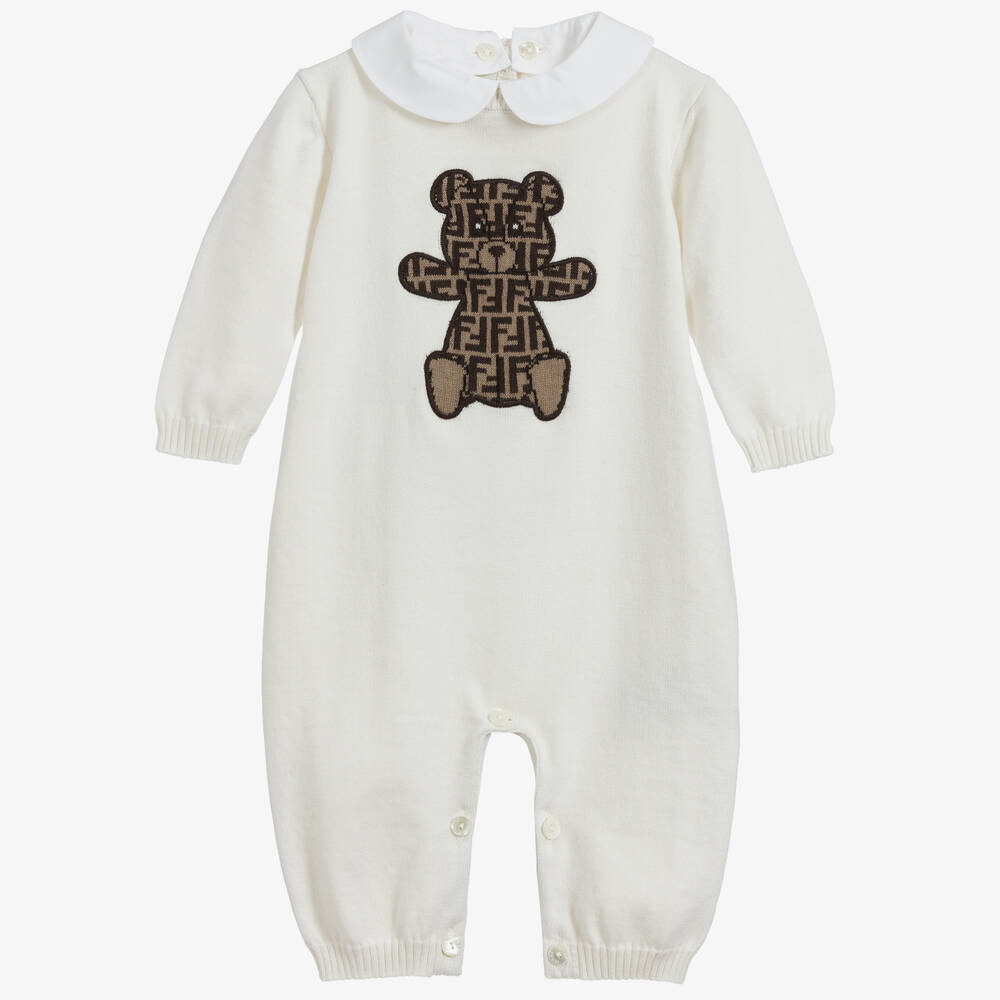 Fendi - Ivory Cashmere Blend Babygrow | Childrensalon