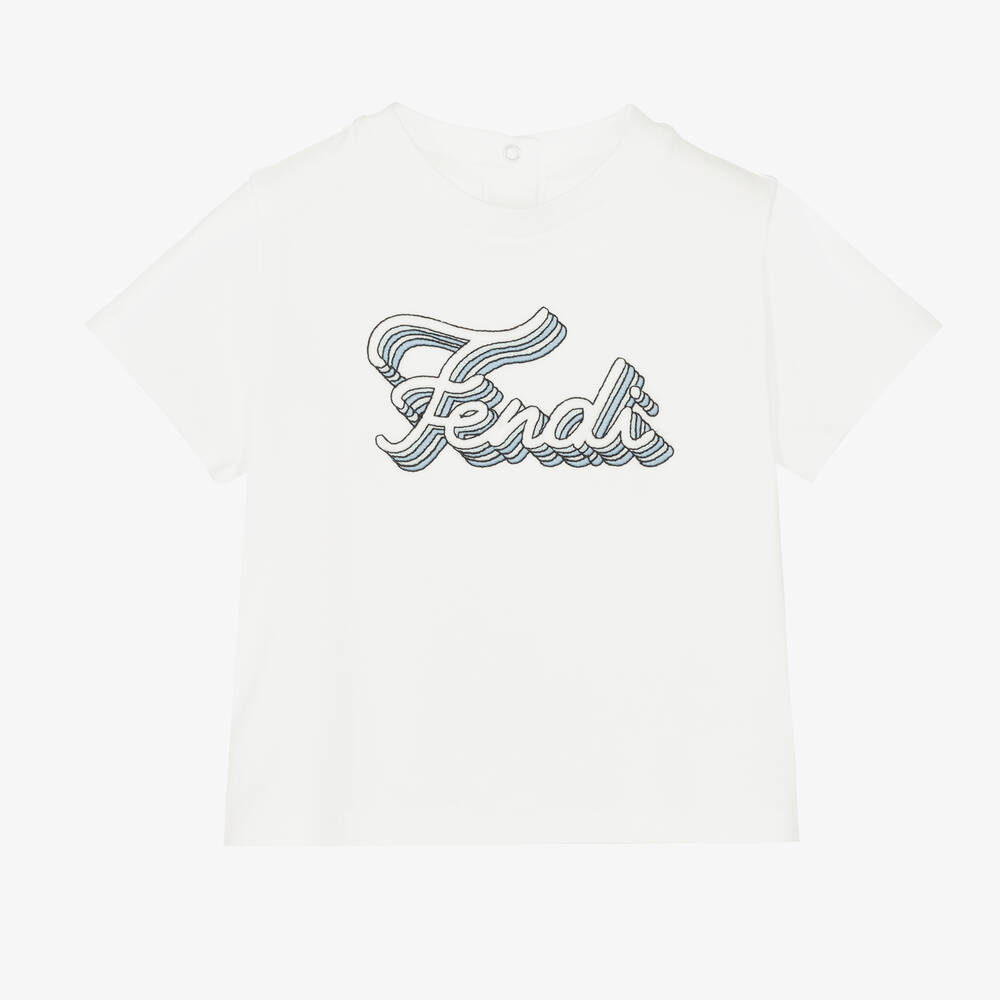 Fendi - Кремовая хлопковая футболка для малышей | Childrensalon