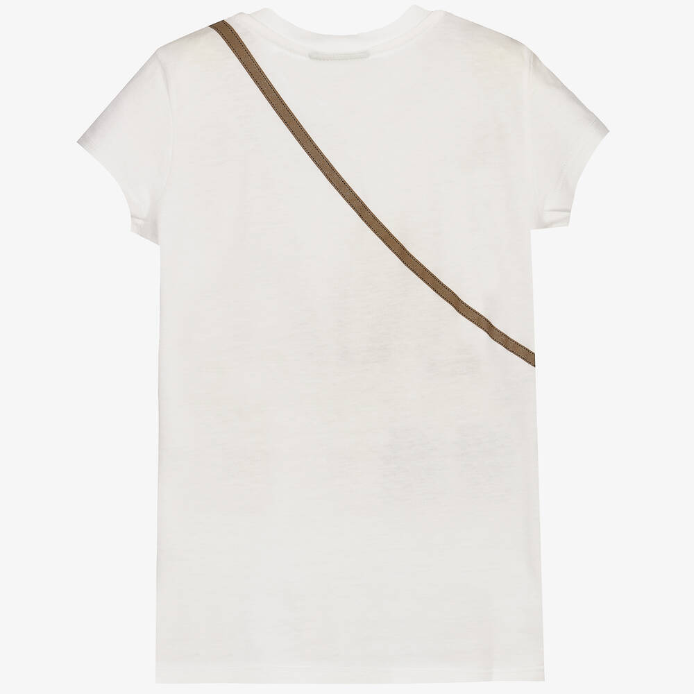 Tシャツ・カットソー FENDI IVORY SILK BLEND TOP Fendi - Ivory Cotton FF Bag T-Shirt | Childrensalon Outlet