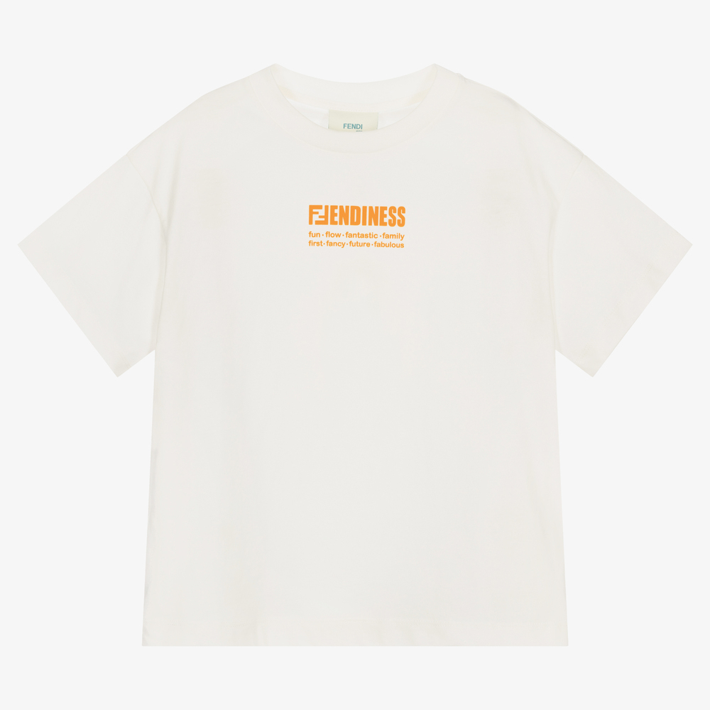 Fendi - Elfenbeinfarbenes Baumwoll-T-Shirt | Childrensalon