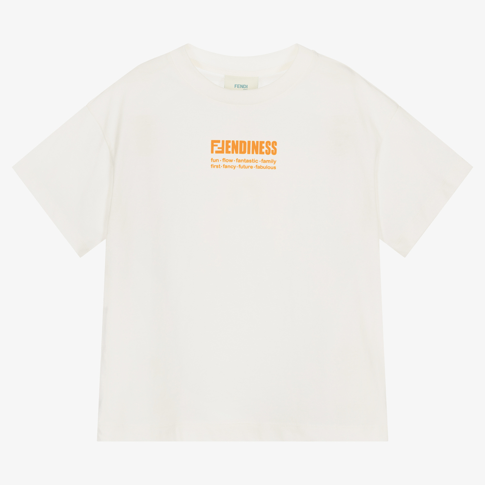 Fendi Ivory Cotton Logo T Shirt Childrensalon Outlet
