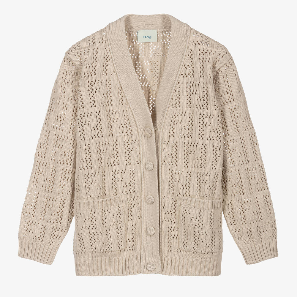 Fendi - Cardigan ivoire en maille FF | Childrensalon