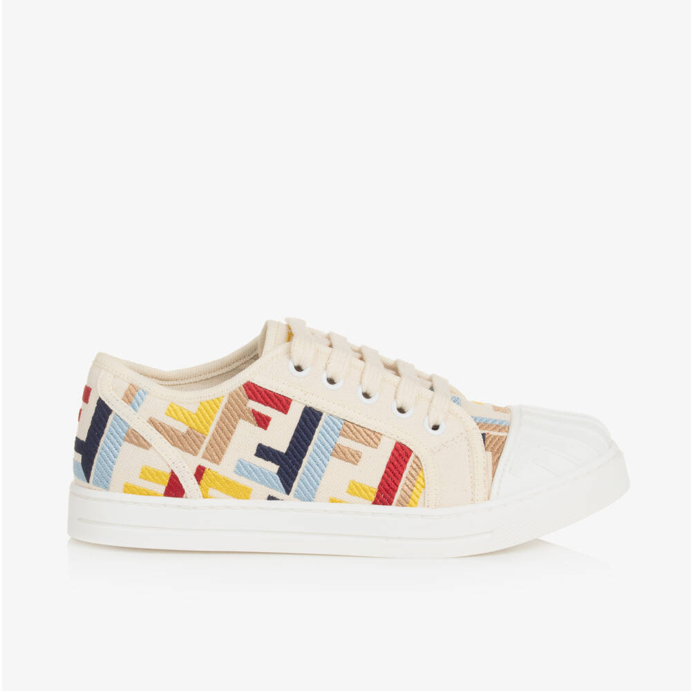 Fendi-Ivory FF Logo Trainers | Childrensalon Outlet