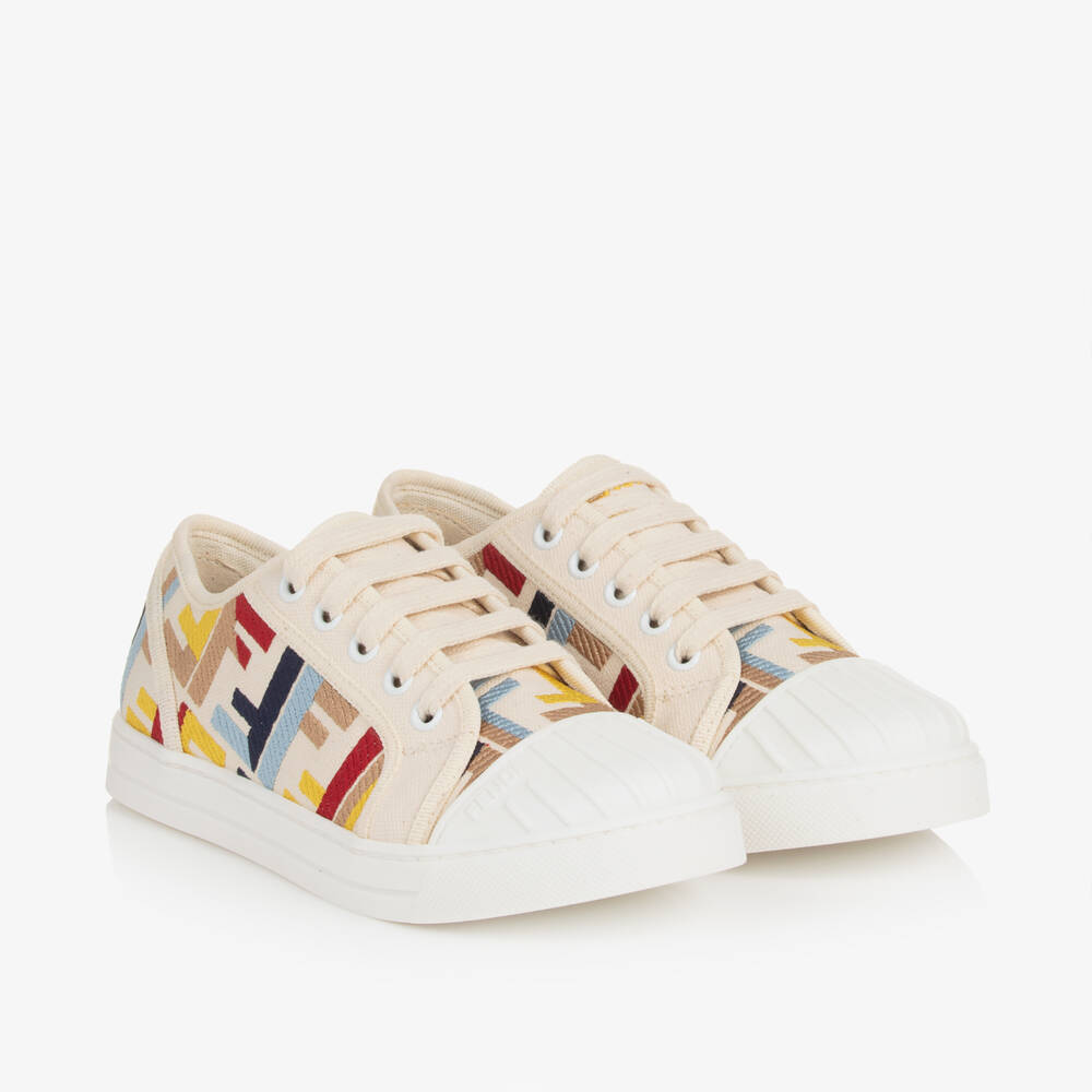 Fendi-Ivory FF Logo Trainers | Childrensalon Outlet