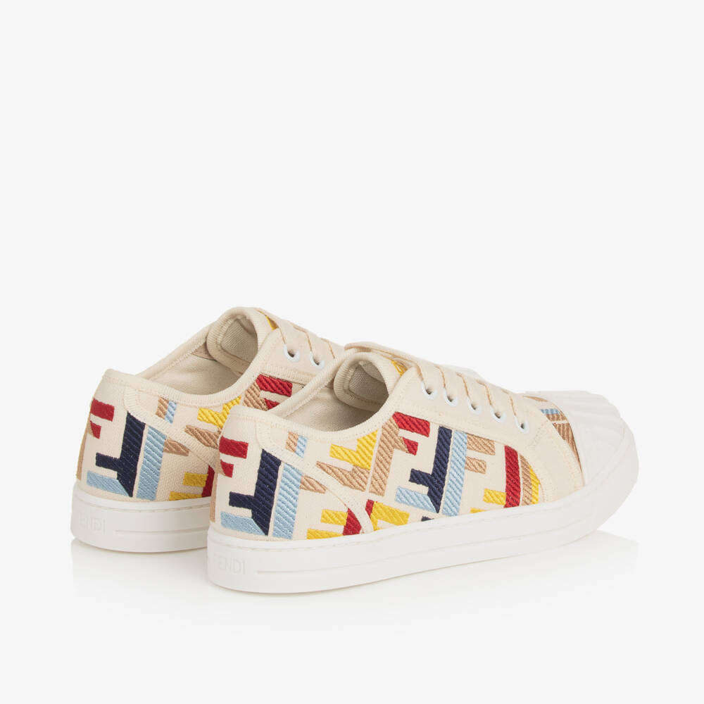 Fendi-Ivory FF Logo Trainers | Childrensalon Outlet
