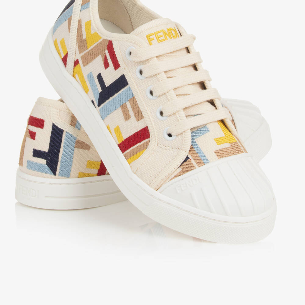 Fendi-Ivory FF Logo Trainers | Childrensalon Outlet