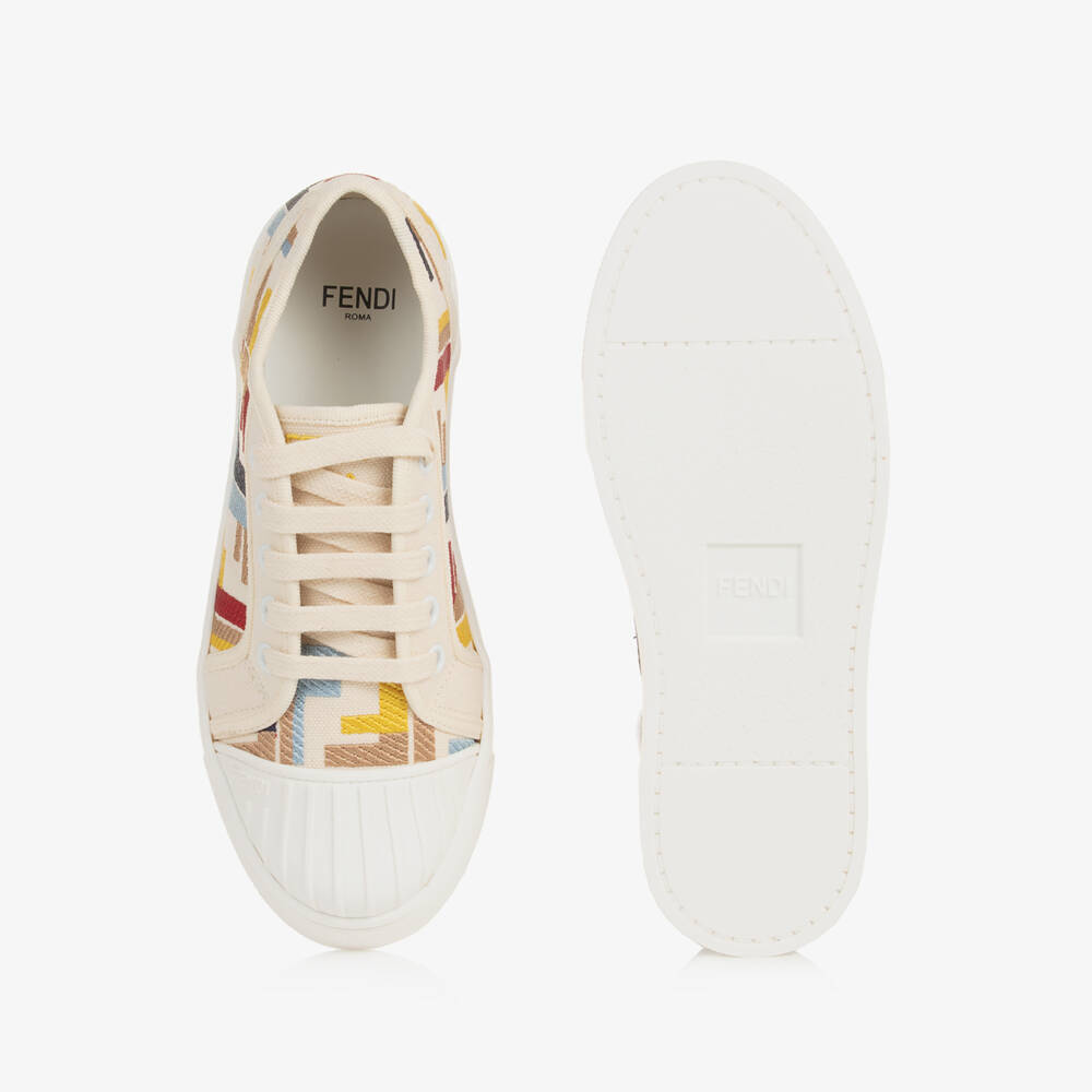 Fendi-Ivory FF Logo Trainers | Childrensalon Outlet