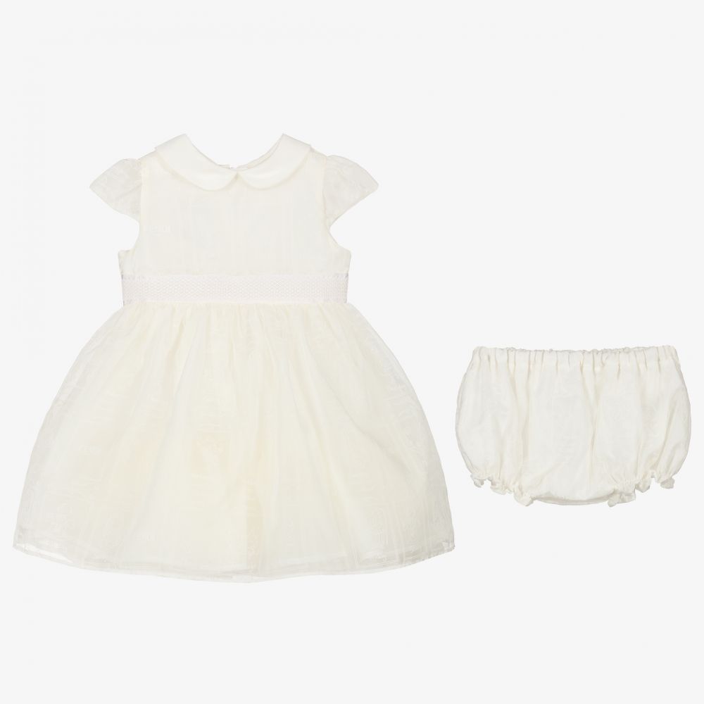Fendi-Платье и трусики из кремовой шелковой органзы | Childrensalon Outlet