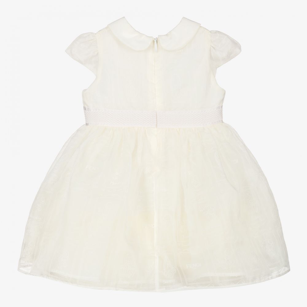 Fendi-Платье и трусики из кремовой шелковой органзы | Childrensalon Outlet