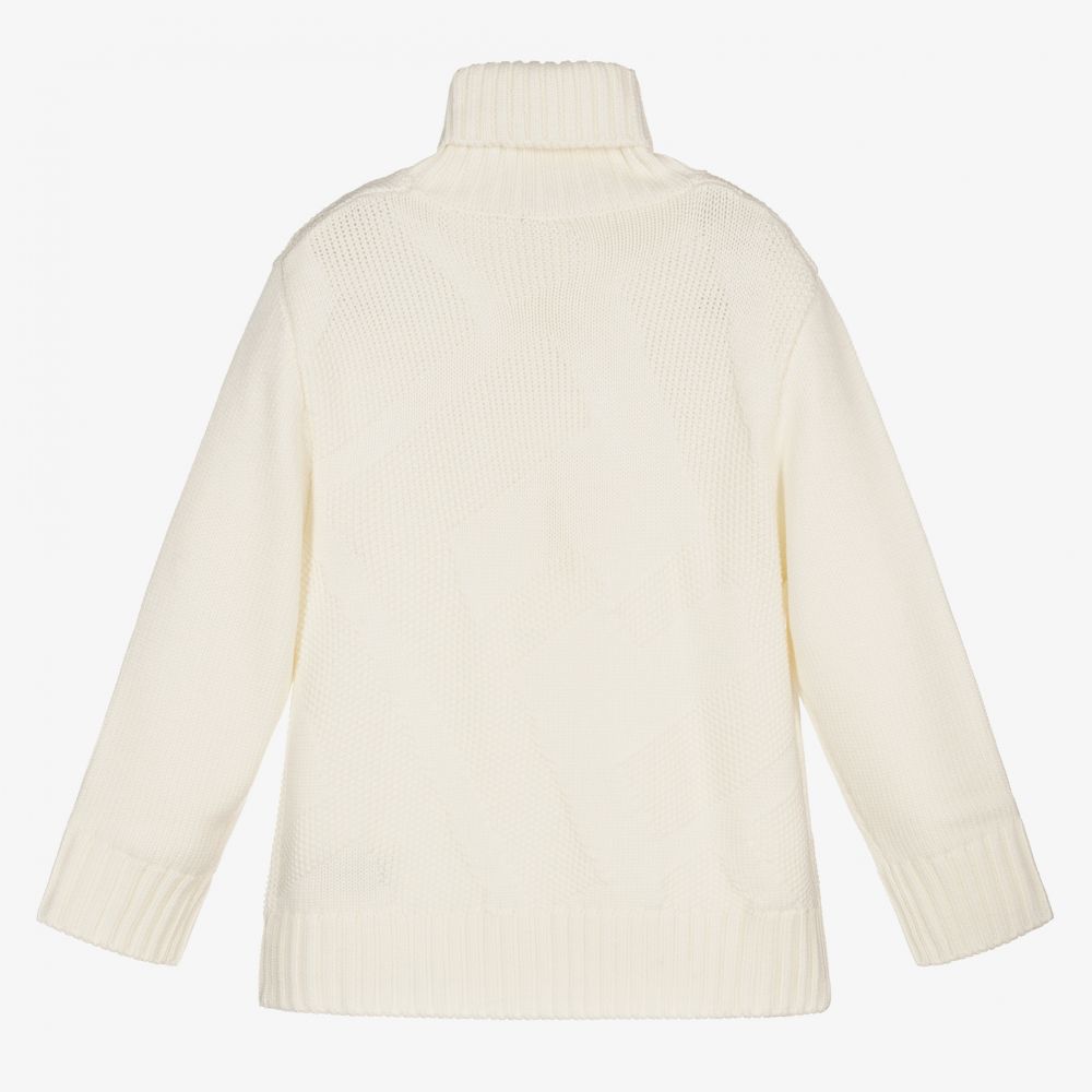 فندي-كنزة بياقة عالية صوف محبوك لون عاجي | Childrensalon Outlet