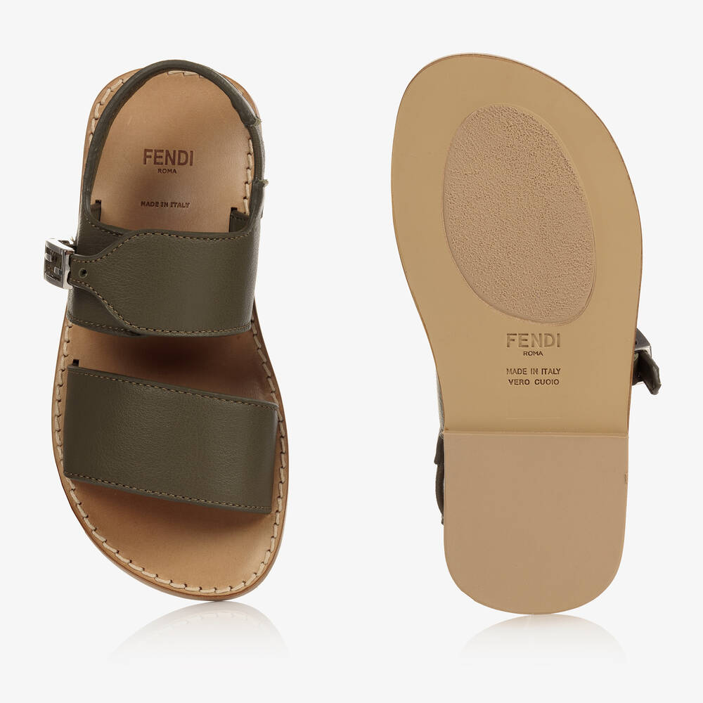 فندي-صندل جلد لون أخضر كاكي | Childrensalon Outlet