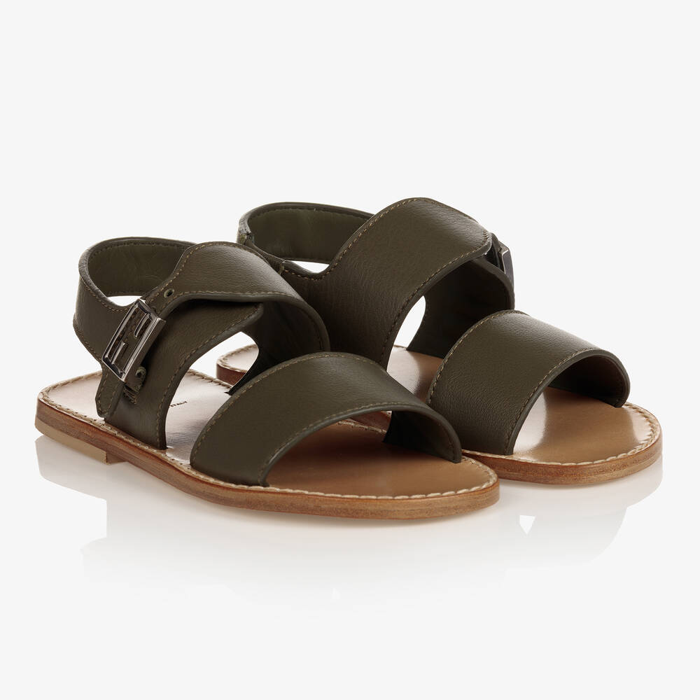 Fendi - Khaki Green Leather Sandals | Childrensalon