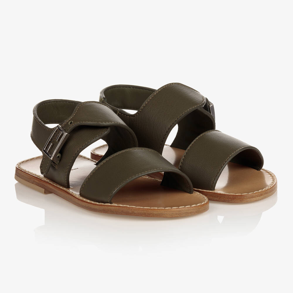 Fendi - Sandales vert kaki en cuir | Childrensalon