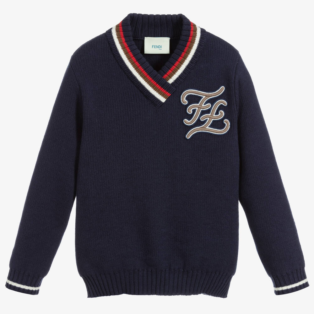 Fendi Navy Blue Knitted Sweater Childrensalon Outlet