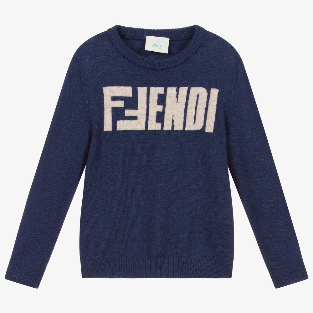 Fendi - Navy Blue Knitted Wool Sweater | Childrensalon