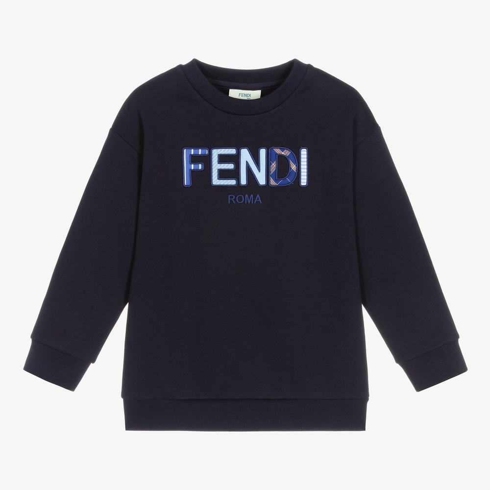 Fendi - سويتشيرت قطن جيرسي لون كحلي | Childrensalon