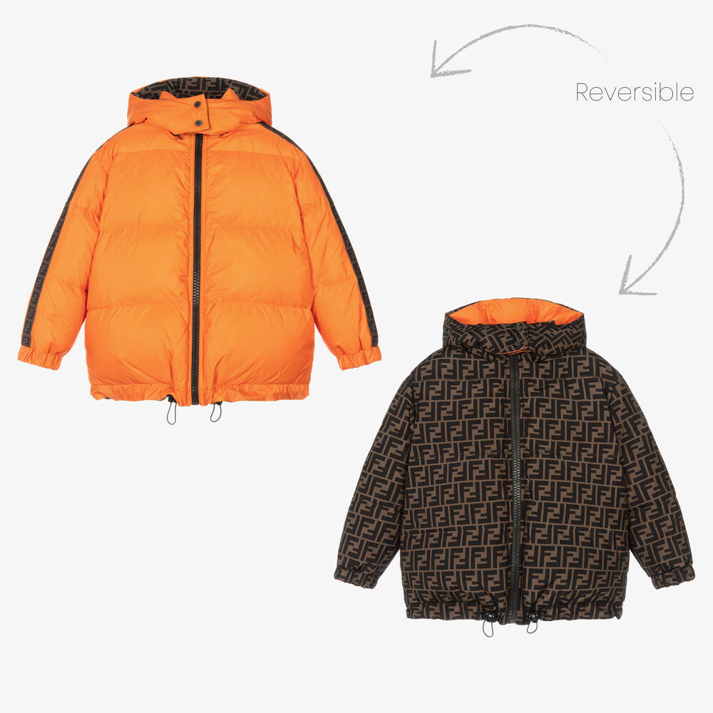 Fendi - Orange & Beige Reversible FF Coat | Childrensalon