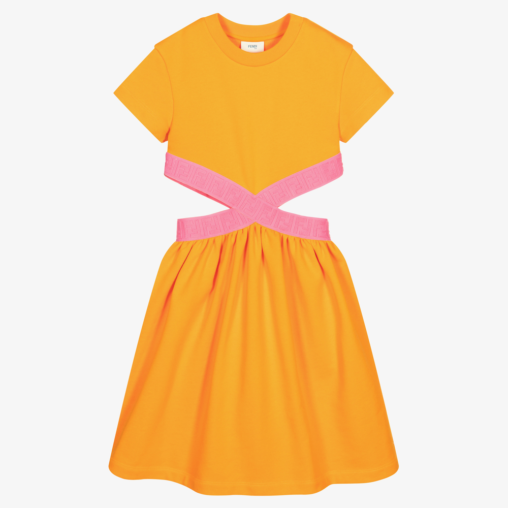 Fendi - Orange FF Cut-Out Sides Dress | Childrensalon