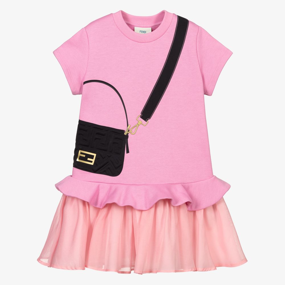 Fendi - Rosa Kleid mit Baguette-Tasche  | Childrensalon