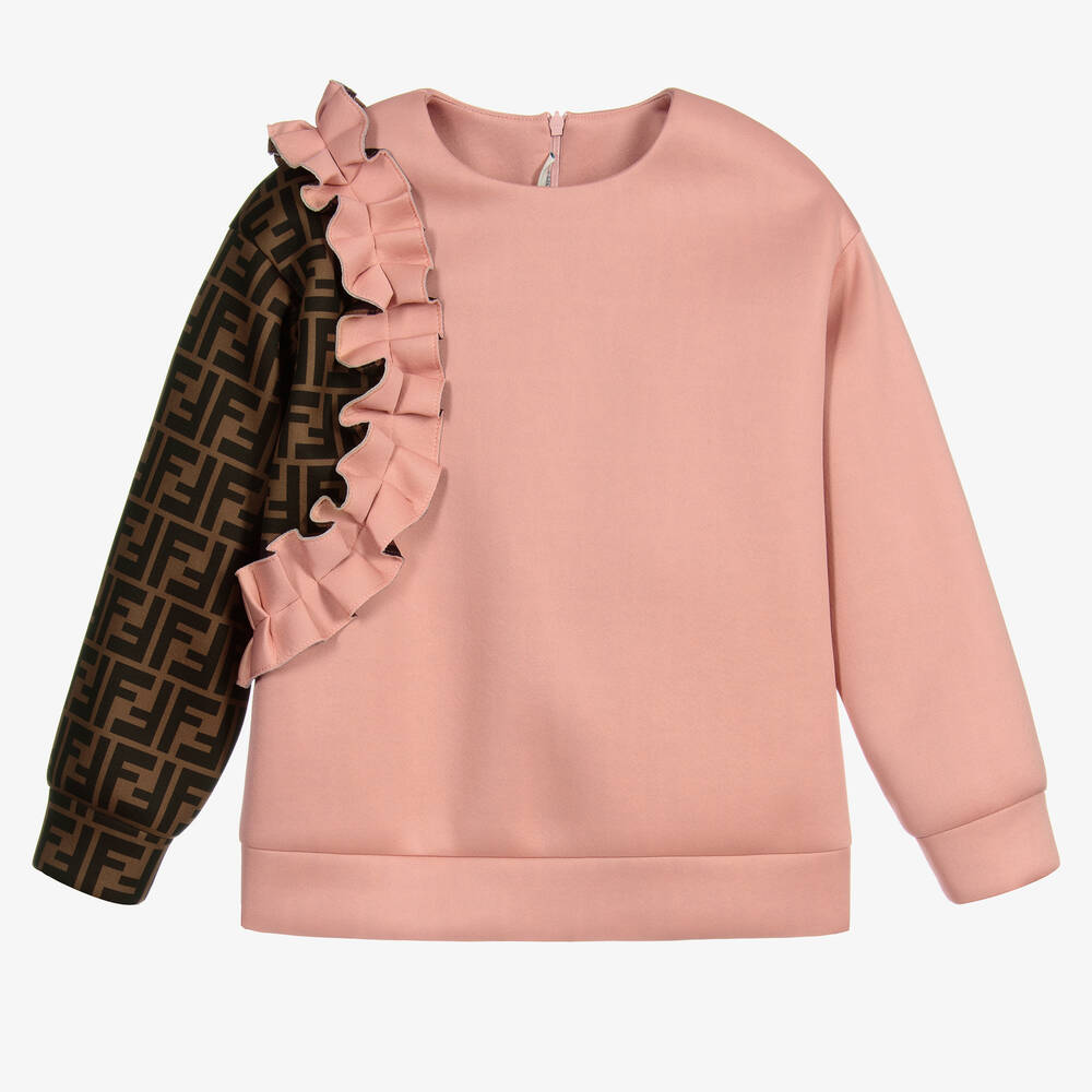 Fendi-Толстовка розового и коричневого цвета с логотипом FF | Childrensalon Outlet