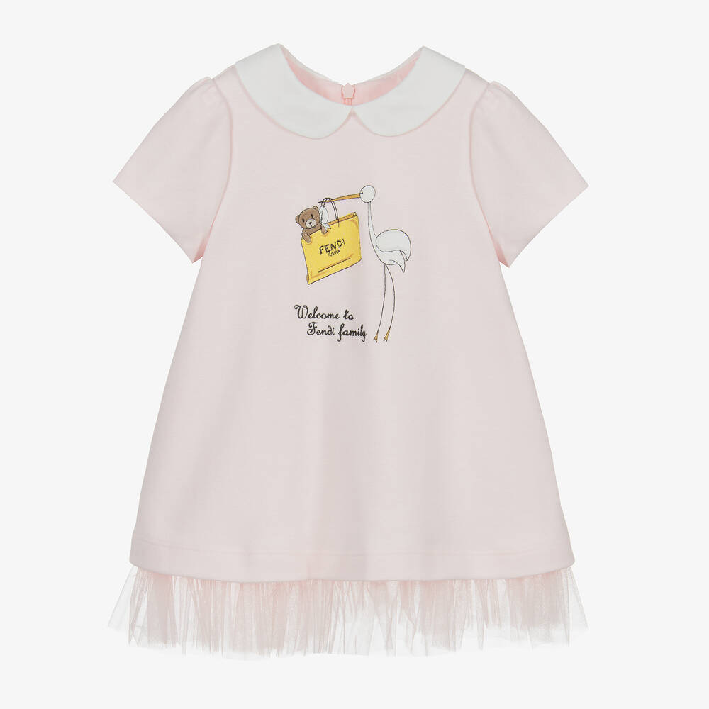 Fendi - Rosafarbenes Babykleid aus Baumwolljersey  | Childrensalon