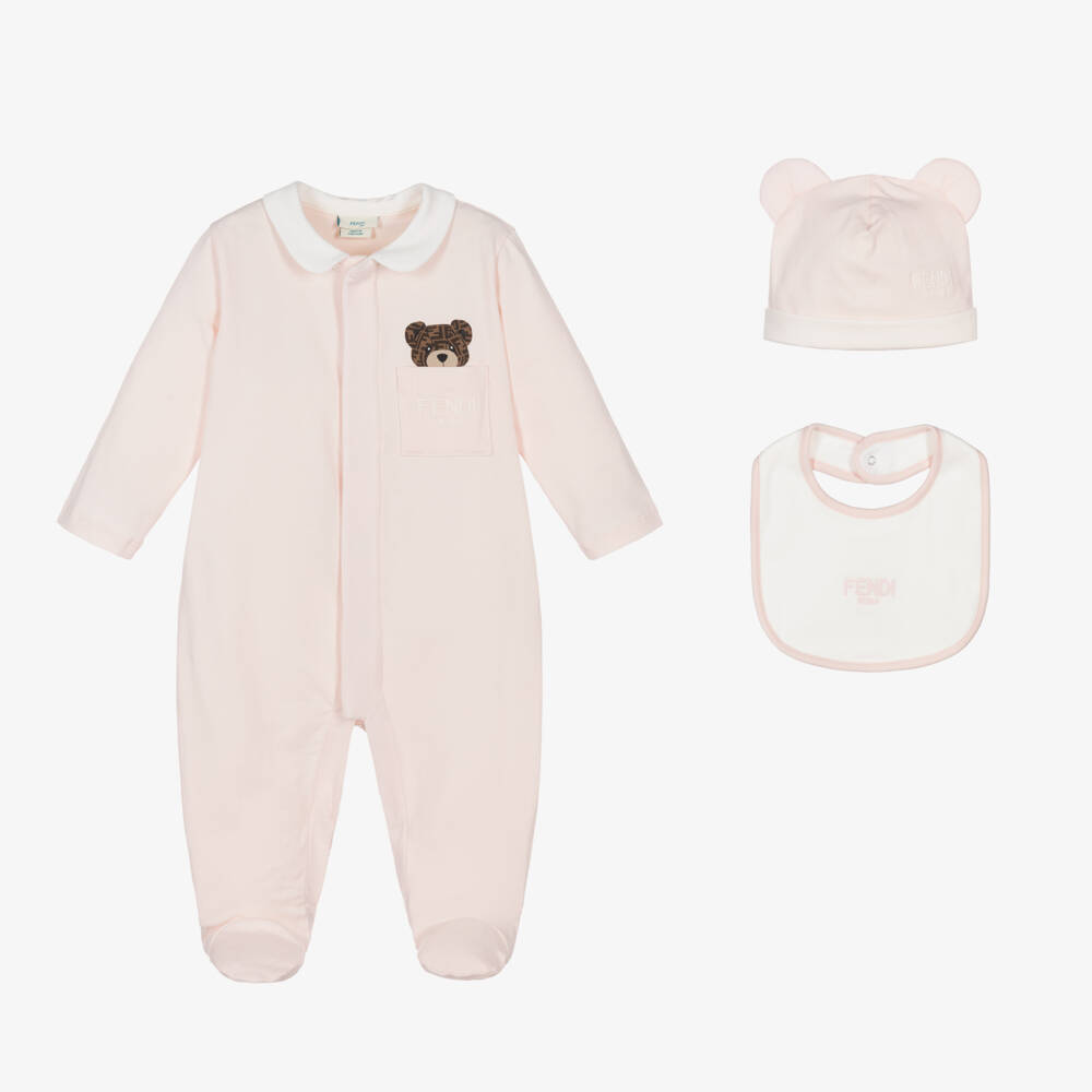 Fendi-Pink Cotton Jersey Babysuit Gift Set | Childrensalon Outlet