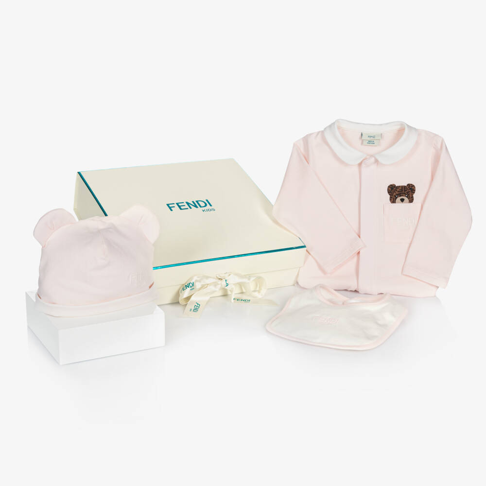 Fendi-Pink Cotton Jersey Babysuit Gift Set | Childrensalon Outlet