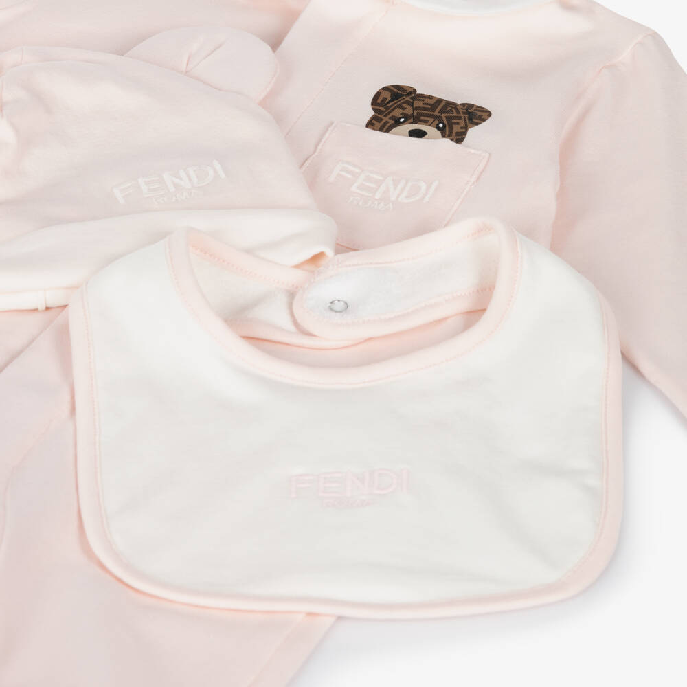 Fendi-Pink Cotton Jersey Babysuit Gift Set | Childrensalon Outlet