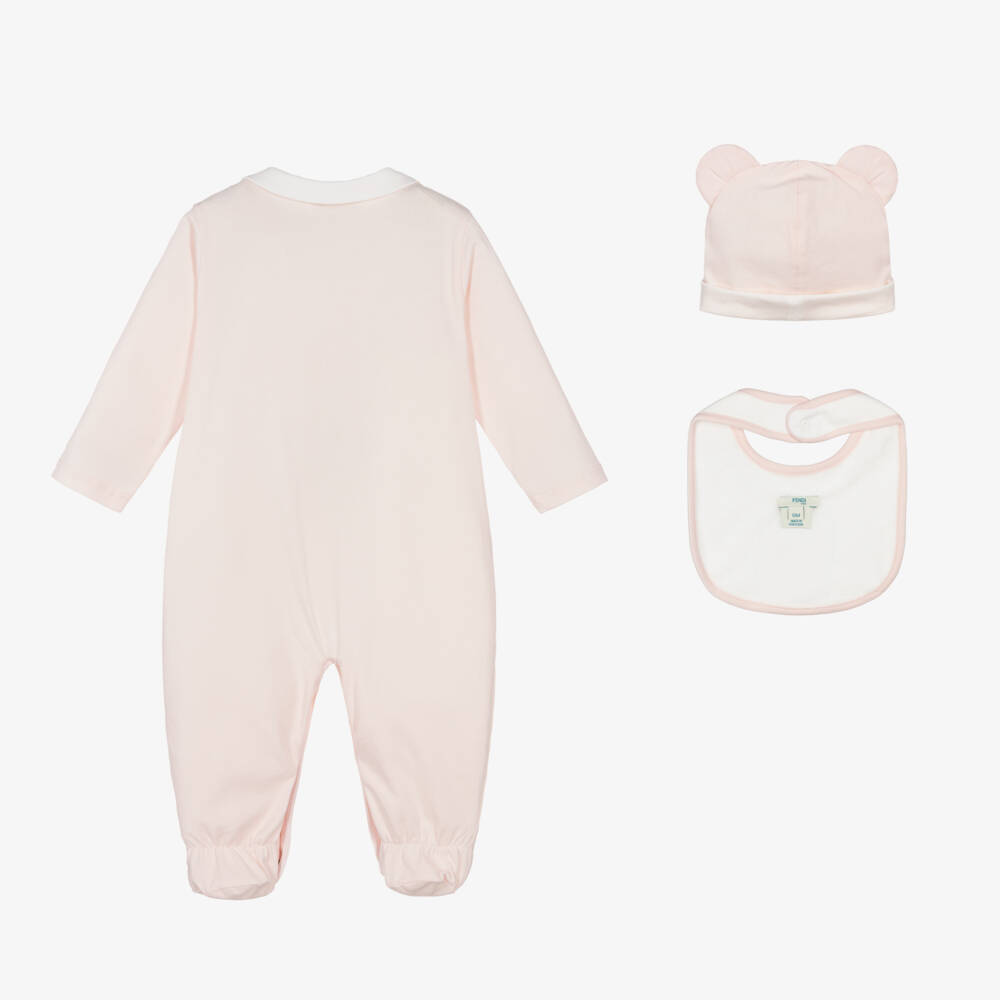 Fendi-Pink Cotton Jersey Babysuit Set | Childrensalon Outlet