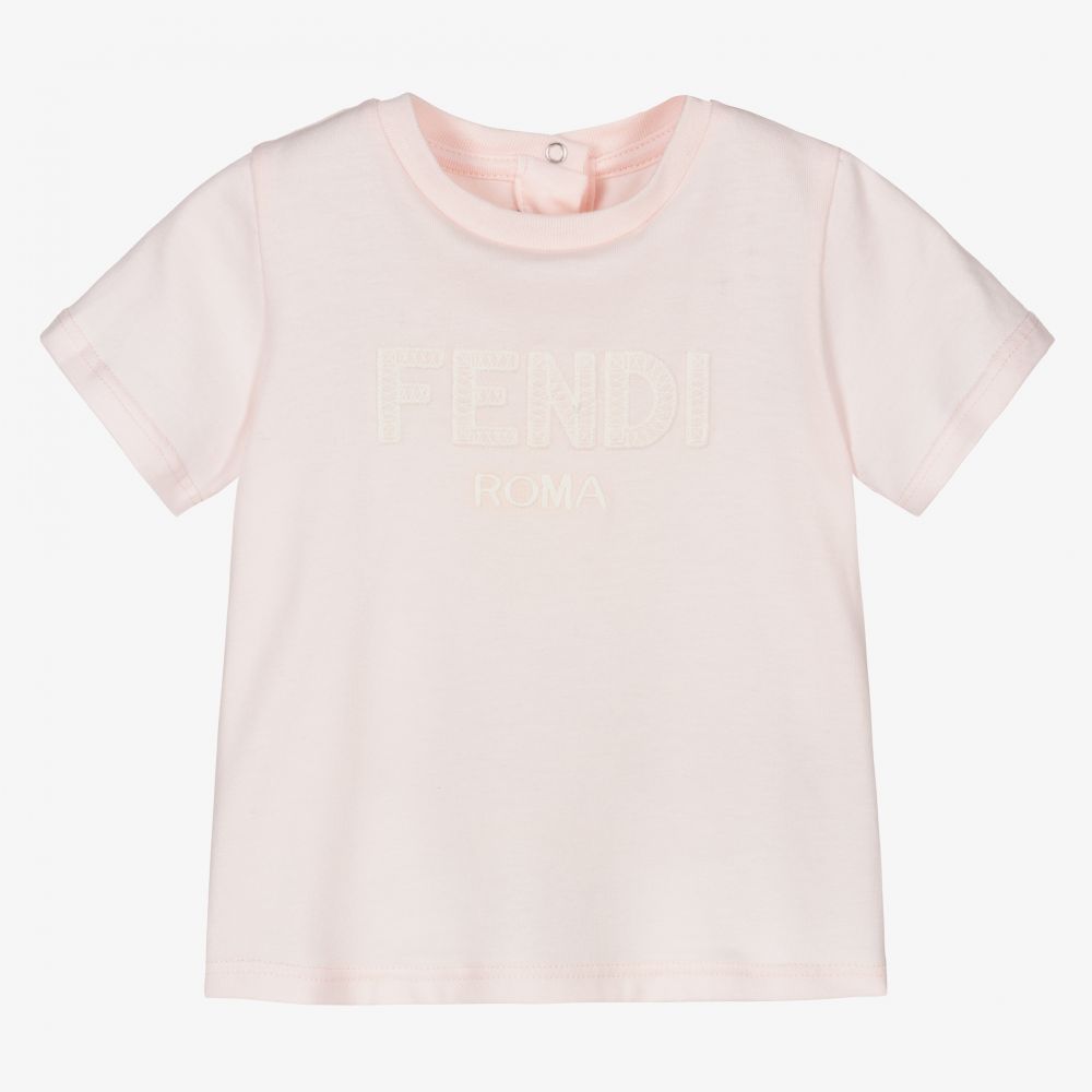 Fendi - Pink Cotton Logo Baby T-Shirt | Childrensalon