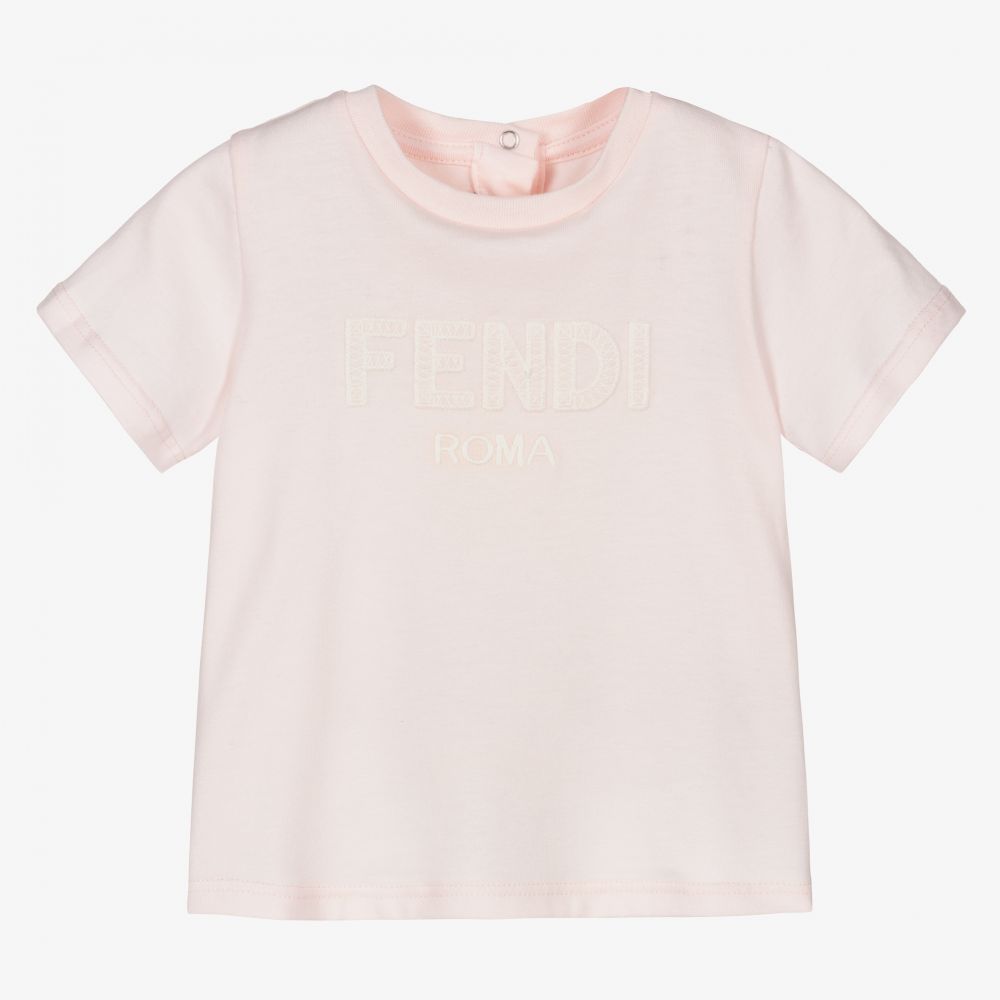 Fendi Pink Cotton Logo Baby T Shirt Childrensalon Outlet
