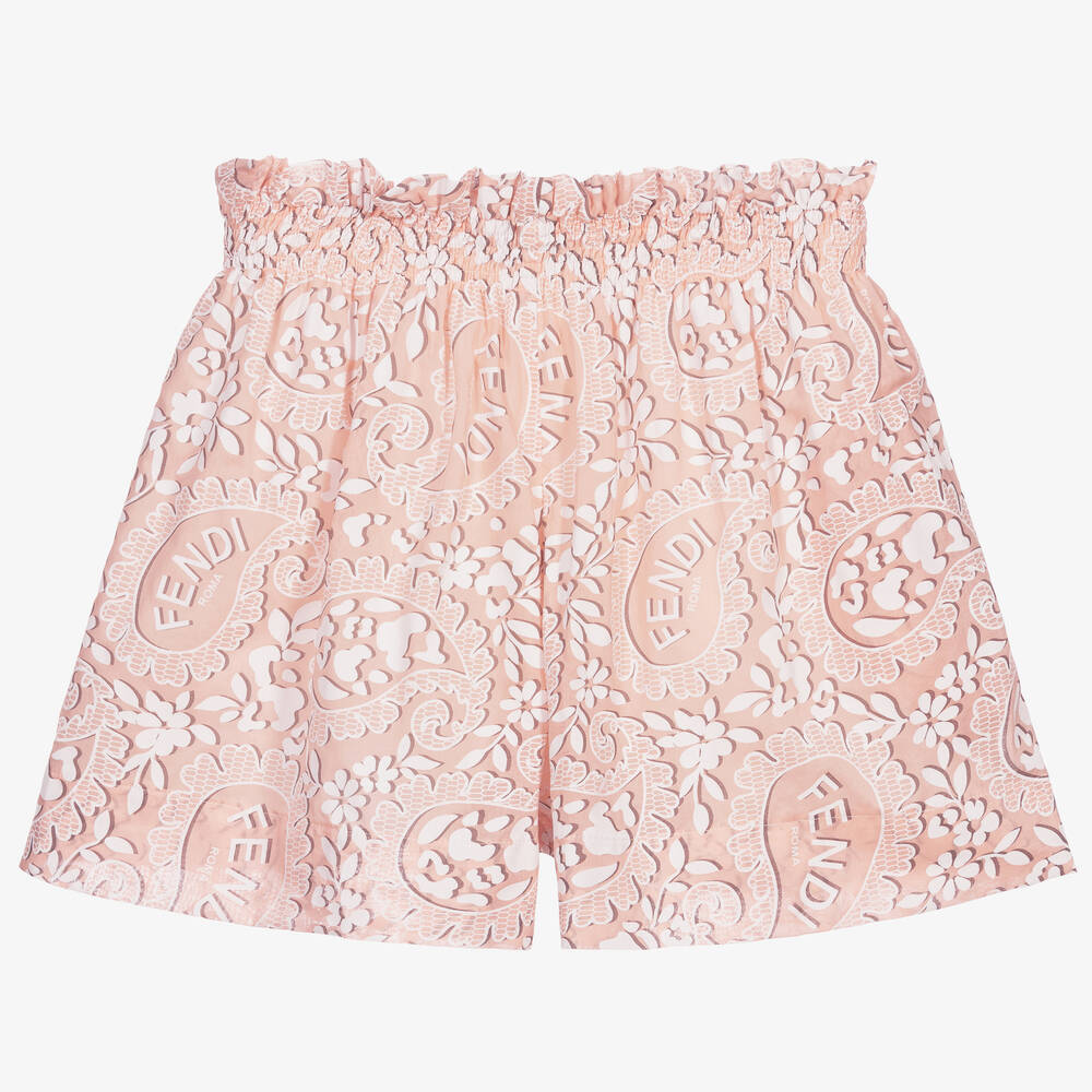 Fendi-شورت قطن لون زهري للبنات | Childrensalon Outlet