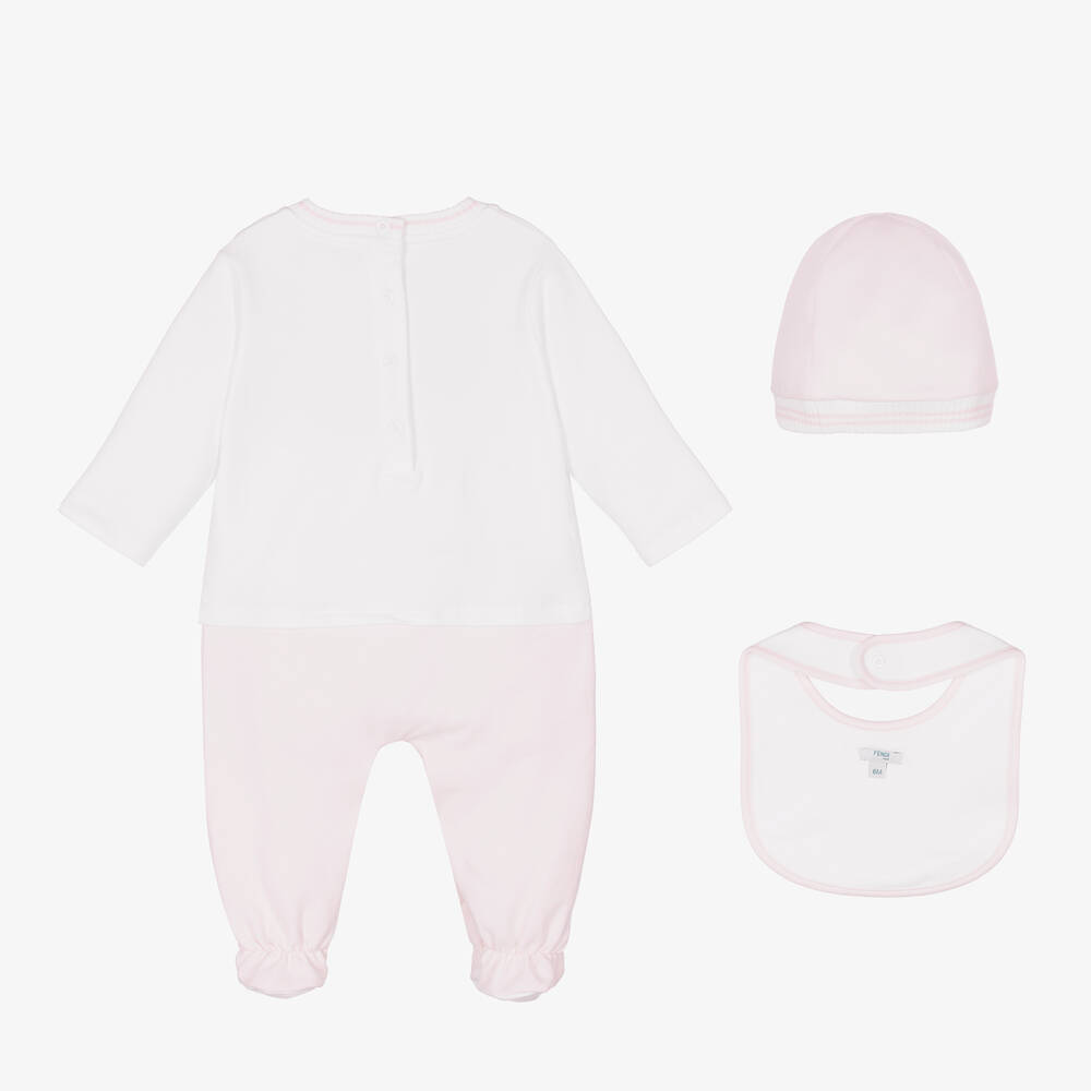 Fendi-Pink Logo Baby Grow Gift Set | Childrensalon Outlet