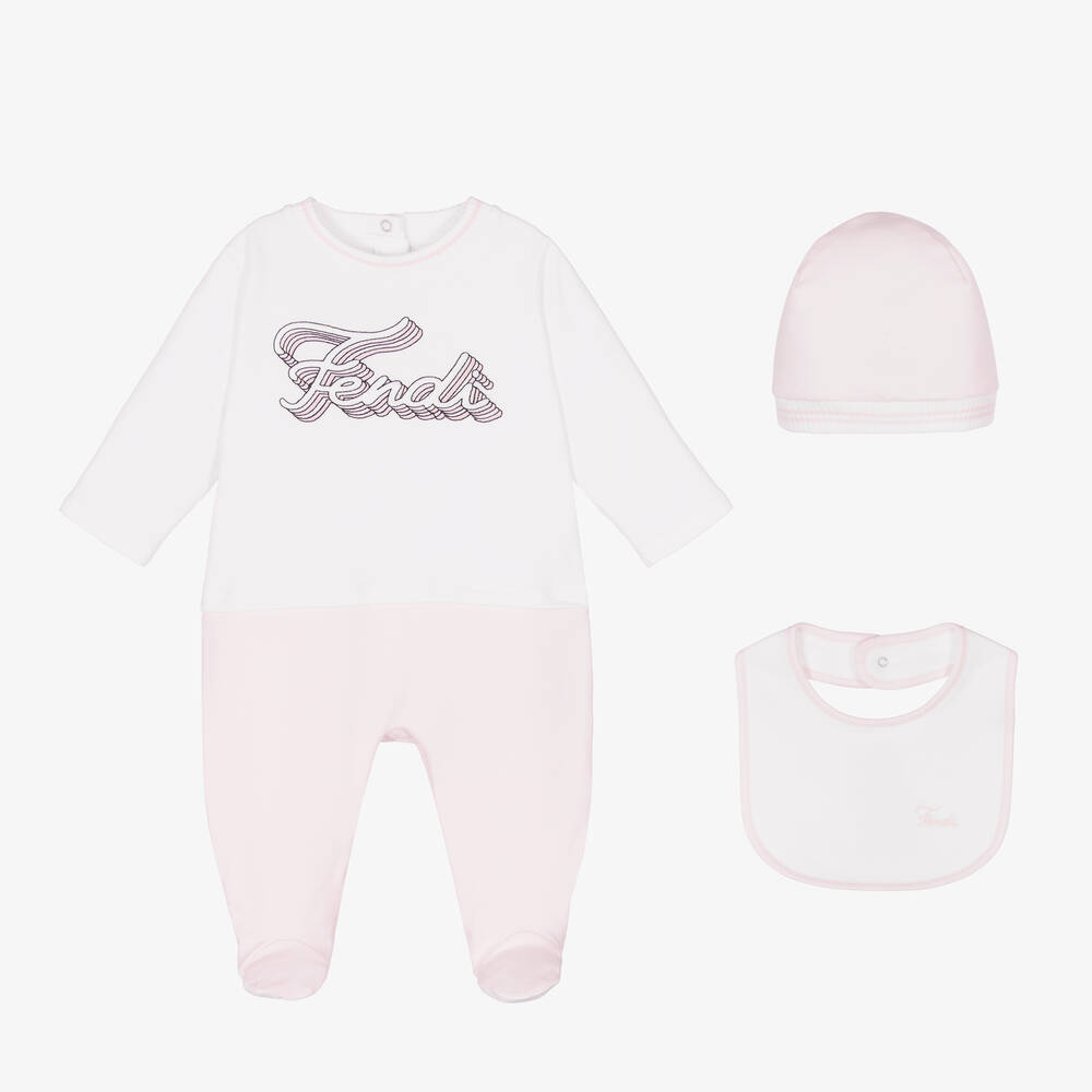 Fendi - Pink Logo Baby Grow Gift Set | Childrensalon
