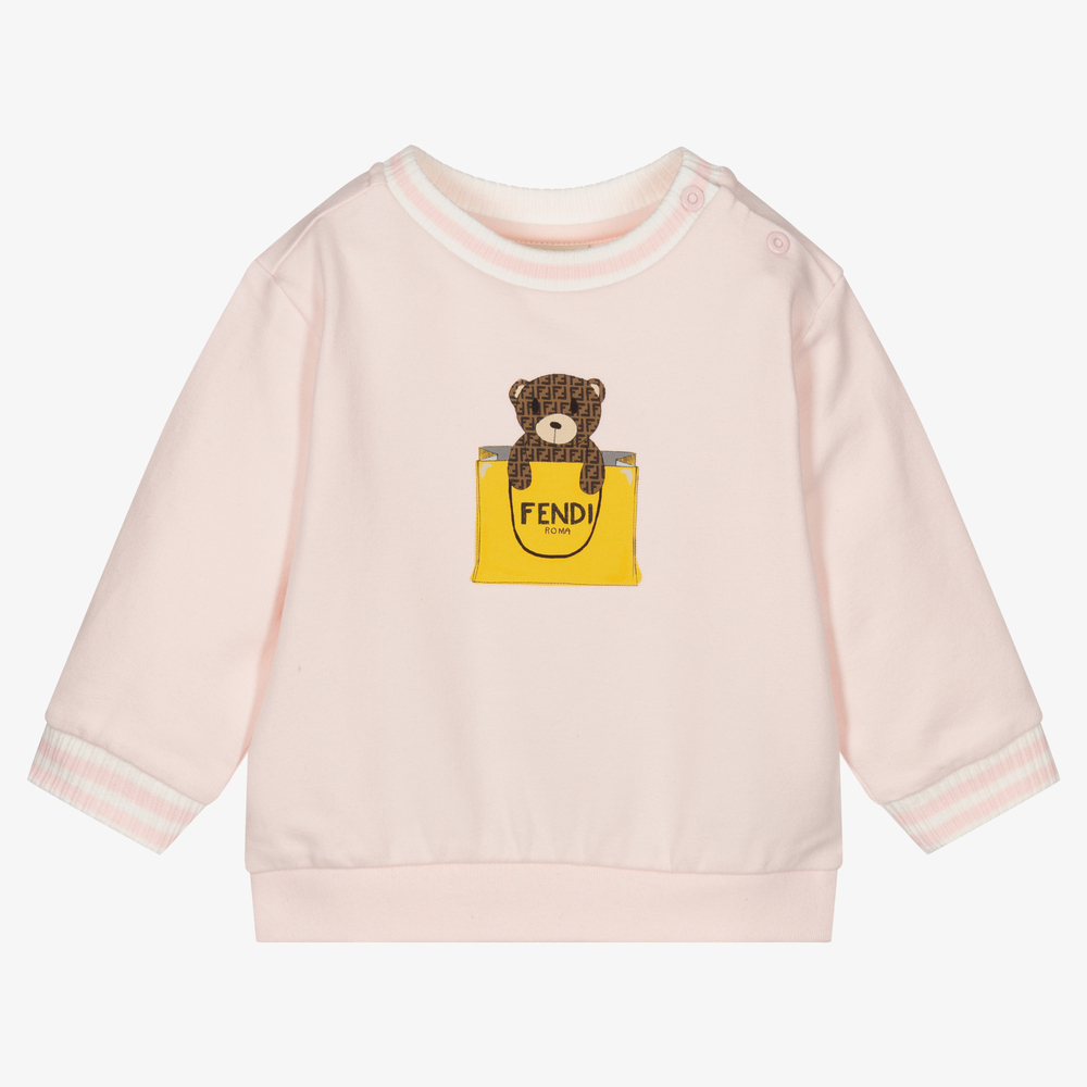 Fendi - Pink Logo Bear Baby Sweatshirt | Childrensalon
