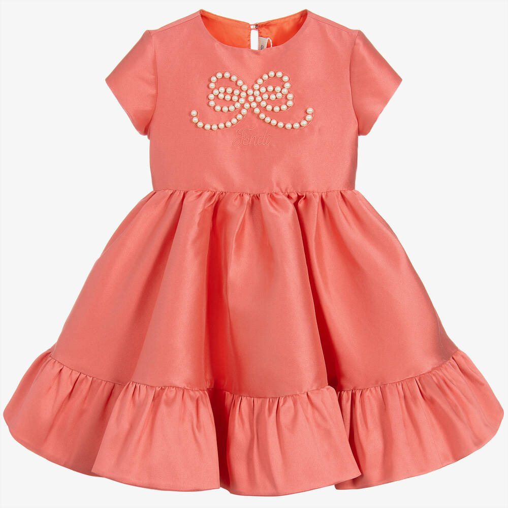 Fendi-فستان مزيج حرير لون زهري سلموني | Childrensalon Outlet