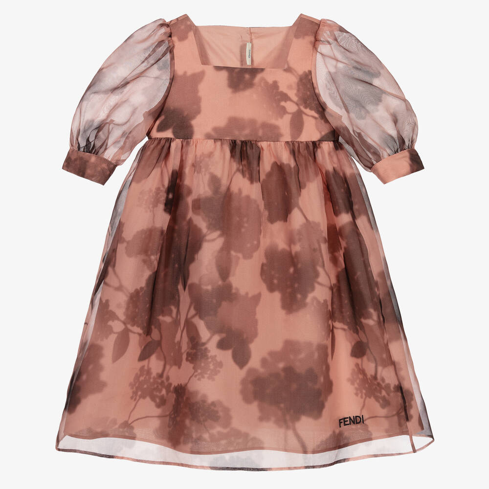 Fendi - Розовое платье из шелковой органзы с цветами | Childrensalon