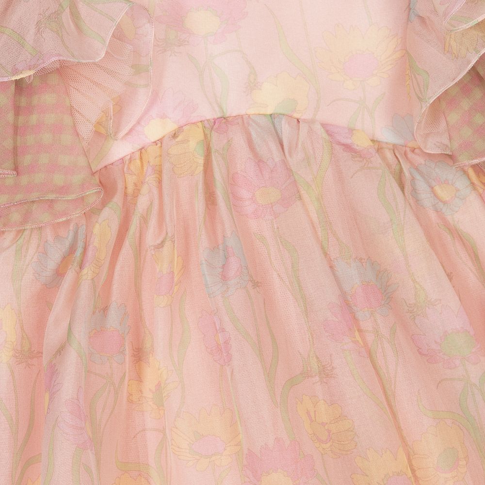 فندي-Pink Silk Organza Floral Dress | Childrensalon Outlet