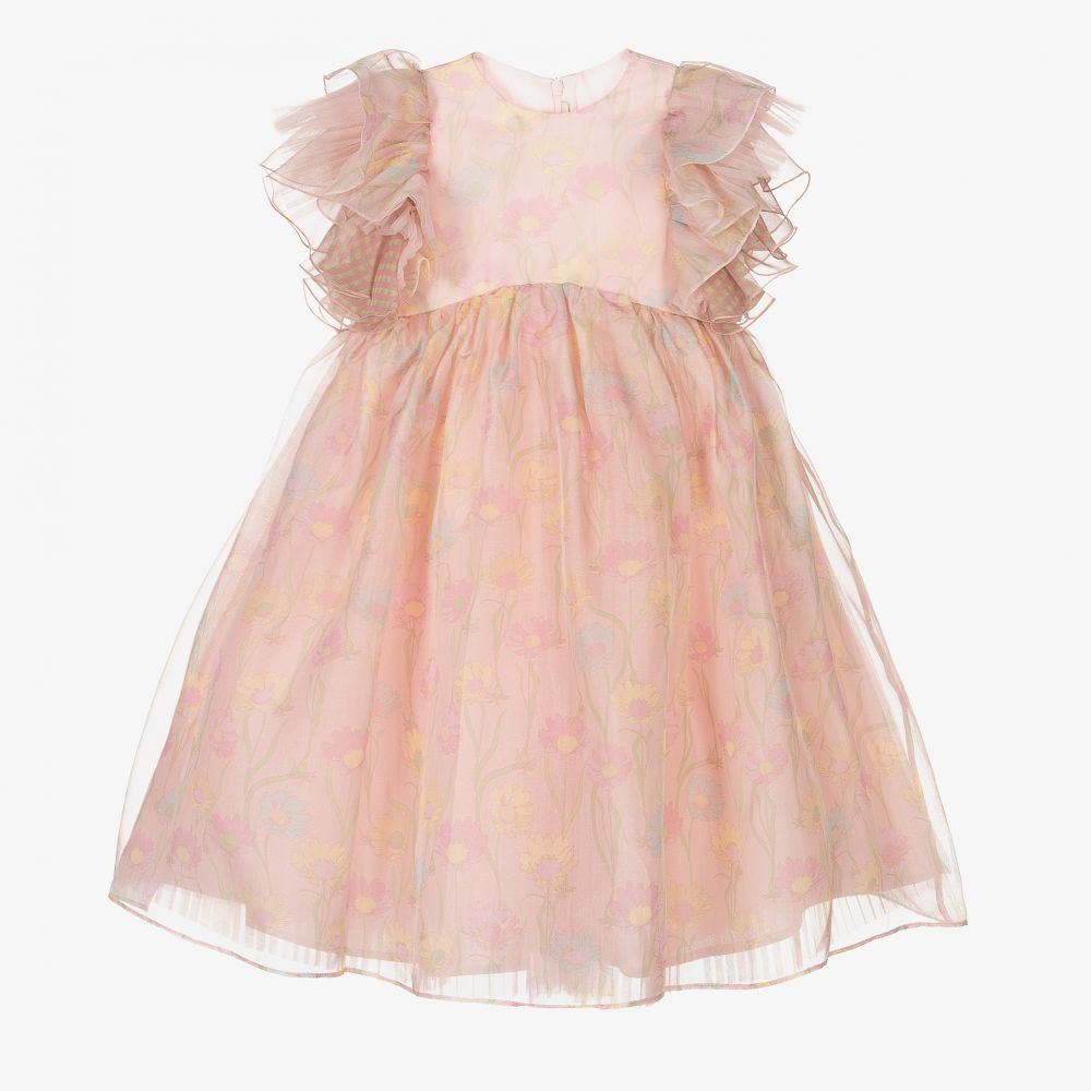 Fendi - Pink Silk Organza Floral Dress | Childrensalon