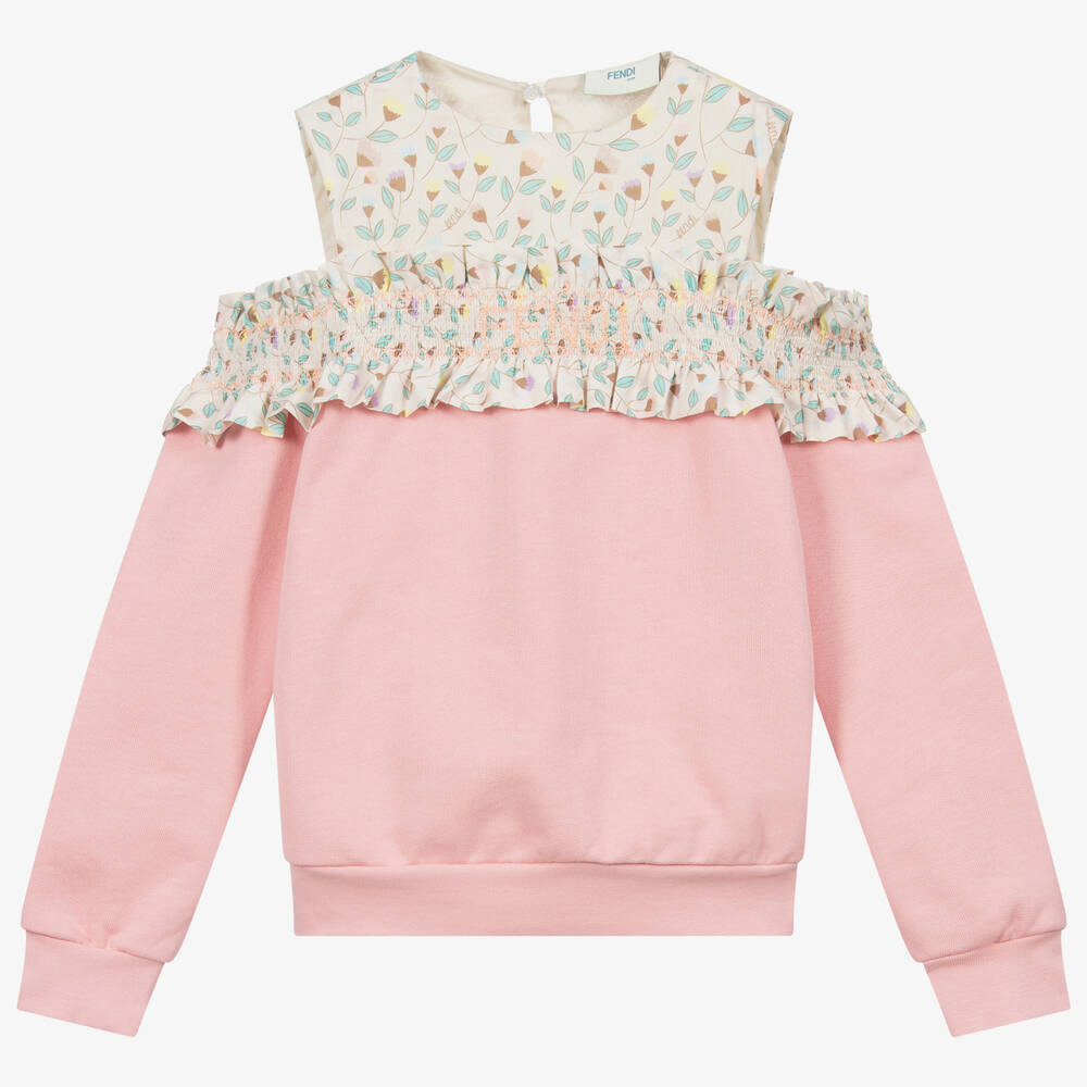 Fendi - Pink Smocked Cotton Sweatshirt | Childrensalon